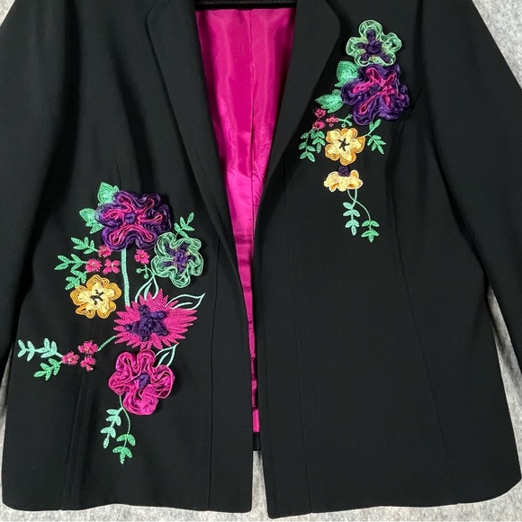 Draper's & Damon's Colorful Fun Embroidery Ribbon Flower Accent Blazer - Sz 12P - Picture 8 of 16